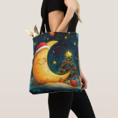 Grappige Kerstmaan Melkweg Viering Tote Bag (Dichtbij)