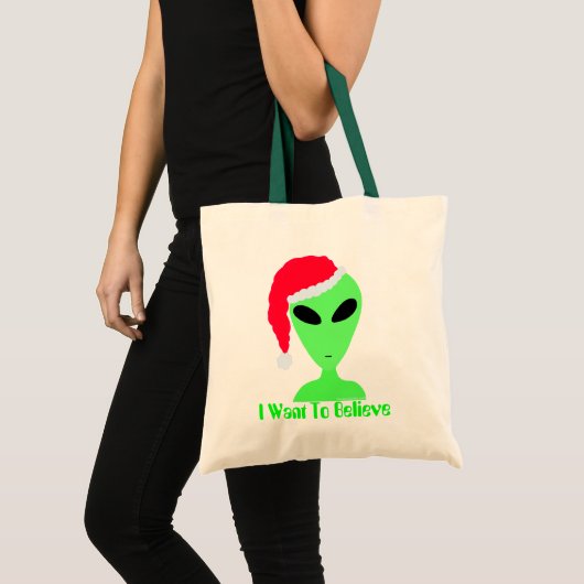 Grappige Kerstman Alien Kerstmis Ik wil geloven Tote Bag (Voorkant (product))