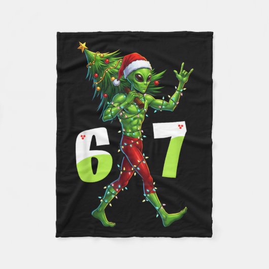 Grappige Kerstman Alien Zes Zeven Meme 67 Kerstman Fleece Deken (Voorkant)