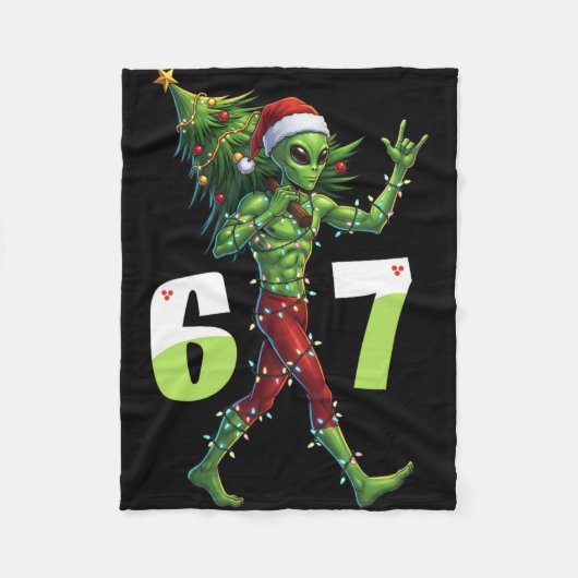 Grappige Kerstman Alien Zes Zeven Meme 67 Kerstman Fleece Deken (Voorkant)