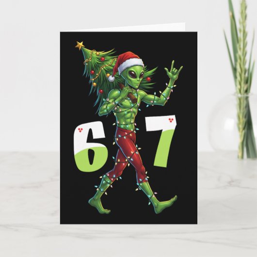 Grappige Kerstman Alien Zes Zeven Meme 67 Kerstman Kaart (Voorkant)