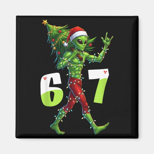 Grappige Kerstman Alien Zes Zeven Meme 67 Kerstman Magneet (Voorkant)