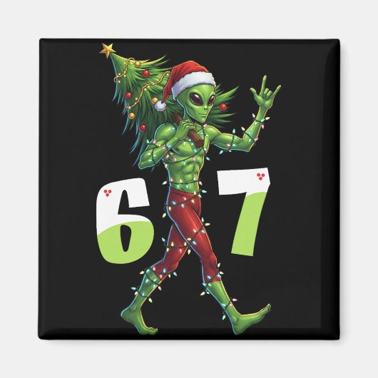 Grappige Kerstman Alien Zes Zeven Meme 67 Kerstman Magneet (Voorkant)