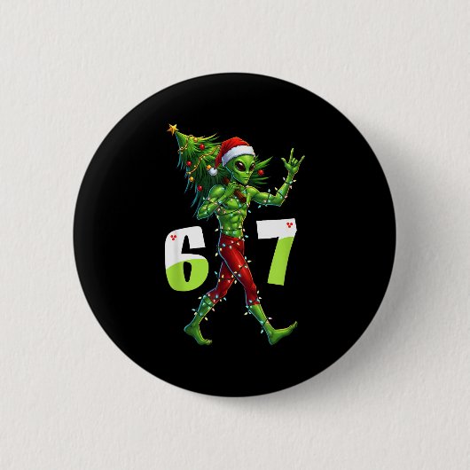 Grappige Kerstman Alien Zes Zeven Meme 67 Kerstman Ronde Button 5,7 Cm (Voorkant)