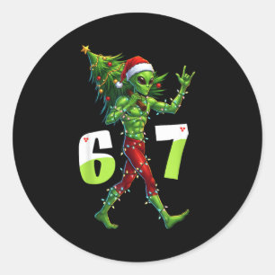 Grappige Kerstman Alien Zes Zeven Meme 67 Kerstman Ronde Sticker