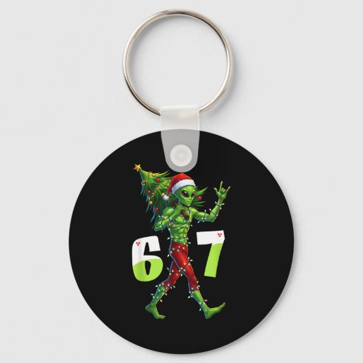 Grappige Kerstman Alien Zes Zeven Meme 67 Kerstman Sleutelhanger (Voorkant)