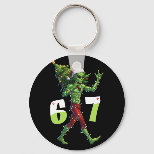 Grappige Kerstman Alien Zes Zeven Meme 67 Kerstman Sleutelhanger (Voorkant)