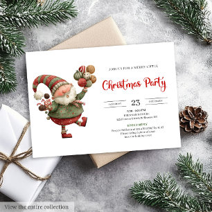 Grappige Kerstman aquarel rood groen Kerst uitnodi Kaart