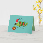 Grappige Kerstman Baarsvissen Vis Schattige Cartoo Kaart (Gele Bloem)
