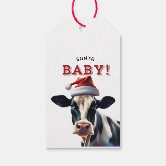 Grappige Kerstman Baby Kerst Holstein Koe Cadeaulabel (Achterkant)