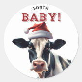 Grappige Kerstman Baby Kerst Holstein Koe Ronde Sticker (Voorkant)
