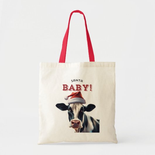 Grappige Kerstman Baby Kerst Holstein Koe Tote Bag (Voorkant)
