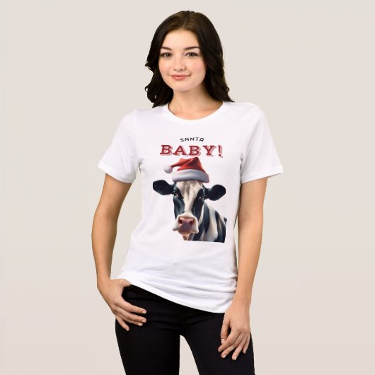 Grappige Kerstman Baby Kerst Holstein Koe Tri-Blend Shirt (Voorkant volledig)