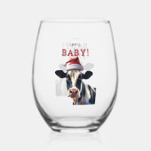 Grappige Kerstman Baby Kerst Holstein Koe Wijnglas Zonder Voet (Achterkant)