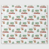 Grappige Kerstman Besneeuwde bossen Kerstmis Cadeaupapier (Vlak)