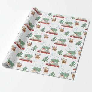 Grappige Kerstman Besneeuwde bossen Kerstmis Cadeaupapier