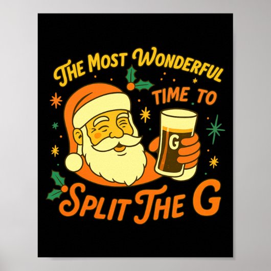 Grappige Kerstman Bier Kerst Gesplitste G, Grappig Poster (Voorkant)
