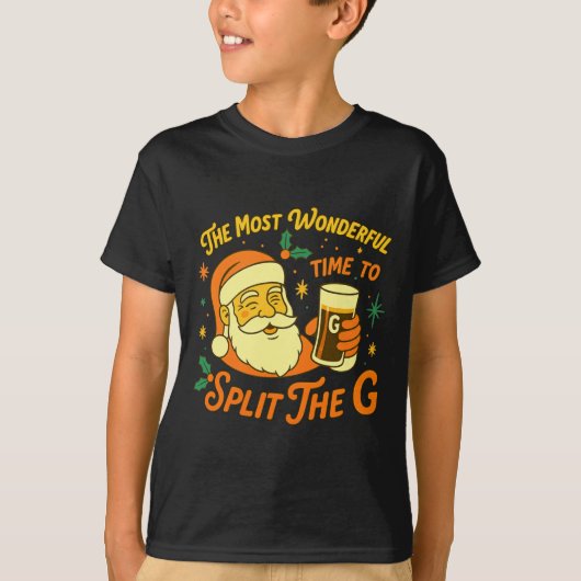 Grappige Kerstman Bier Kerst Split De G, Grappig  T-shirt (Voorkant)