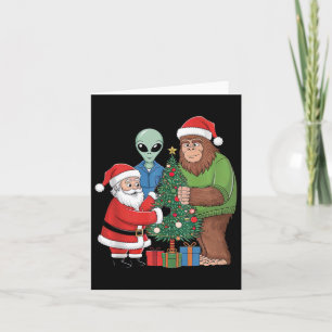 Grappige Kerstman Bigfoot Alien versiert Kerstboom Kaart