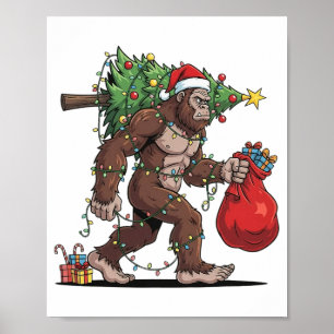 Grappige Kerstman Bigfoot Kerstboom Lichtjes Xmas Poster