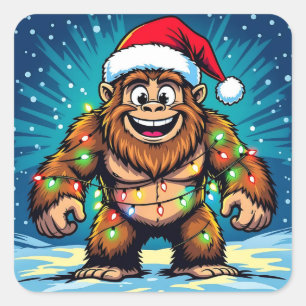 Grappige Kerstman Bigfoot Sasquatch Vierkante Sticker