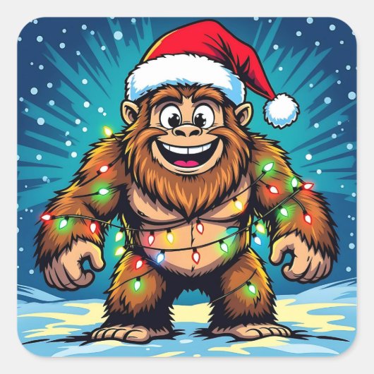 Grappige Kerstman Bigfoot Sasquatch Vierkante Sticker (Voorkant)
