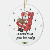 Grappige Kerstman Boek Liefhebber Kerstmis Keramisch Ornament (Links)