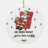 Grappige Kerstman Boek Liefhebber Kerstmis Keramisch Ornament (Achterkant)