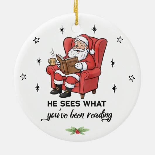 Grappige Kerstman Boek Liefhebber Kerstmis Keramisch Ornament (Achterkant)