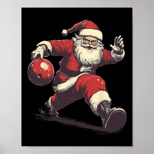 Grappige Kerstman Bowler Bowling Speler Kerstmis X Poster (Voorkant)