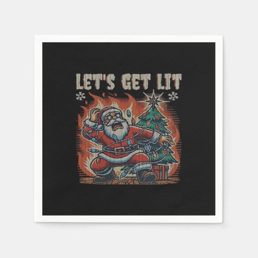 Grappige Kerstman brandt Laten we verlicht krijgen Servet (Voorkant)