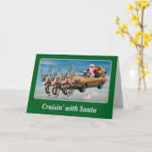 Grappige Kerstman Cabrio Vakantie Kaart (Gele Bloem)