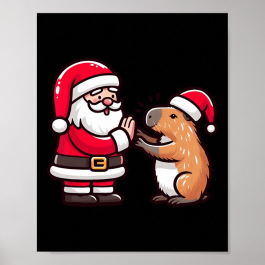 Grappige Kerstman Capybara High-five X Poster (Voorkant)