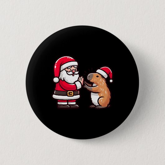 Grappige Kerstman Capybara High-five X Ronde Button 5,7 Cm (Voorkant)