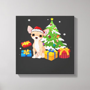 Grappige Kerstman Chihuahua Hond Kerstboom Cadeaus Canvas Afdruk