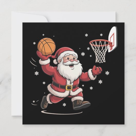 Grappige Kerstman die Basketbal speelt Kerstcadeau Feestdagenkaart (Voorkant)