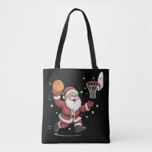Grappige Kerstman die Basketbal speelt Kerstcadeau Tote Bag