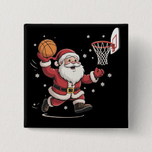Grappige Kerstman die Basketbal Speelt Kerstcadeau Vierkante Button 5,1 Cm