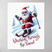 Grappige Kerstman die door de Sneeuwmuur heen dend Poster (Voorkant)