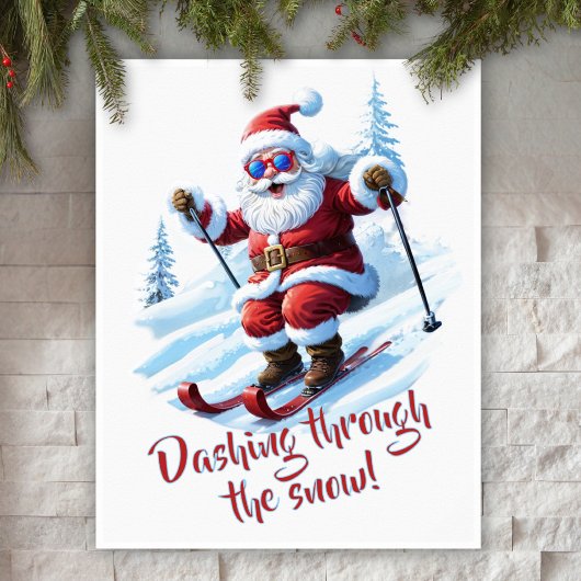 Grappige Kerstman die door de Sneeuwmuur heen dend Poster