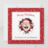 Grappige Kerstman die door Rode Kerstmis breekt Kaart (Voorkant)