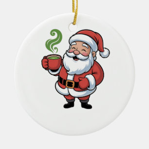 Grappige Kerstman die een Matcha-drank vasthoudt Keramisch Ornament