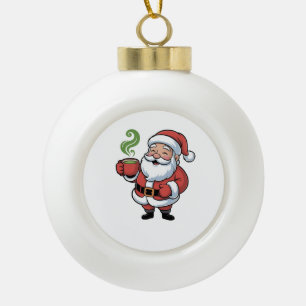 Grappige Kerstman die een Matcha-drank vasthoudt Keramische Bal Ornament