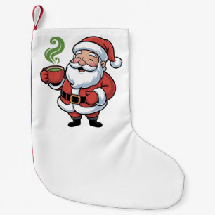 Grappige Kerstman die een Matcha-drank vasthoudt Kleine Kerstsok