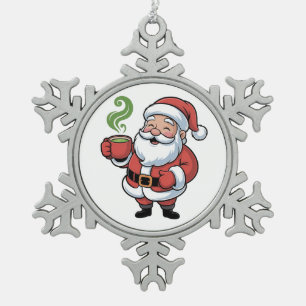 Grappige Kerstman die een Matcha-drank vasthoudt Tin Sneeuwvlok Ornament