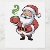 Grappige Kerstman die een Matcha-drank vasthoudt Wijn Etiket (Enkel label)