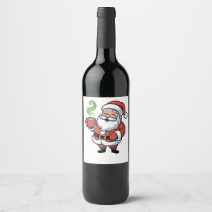 Grappige Kerstman die een Matcha-drank vasthoudt Wijn Etiket