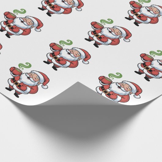 Grappige Kerstman die een Matcha-Drink vasthoudt Cadeaupapier (Hoek)