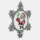 Grappige Kerstman die een Matcha-Drink vasthoudt Tin Sneeuwvlok Ornament (Links)