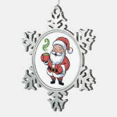 Grappige Kerstman die een Matcha-Drink vasthoudt Tin Sneeuwvlok Ornament (Rechts)